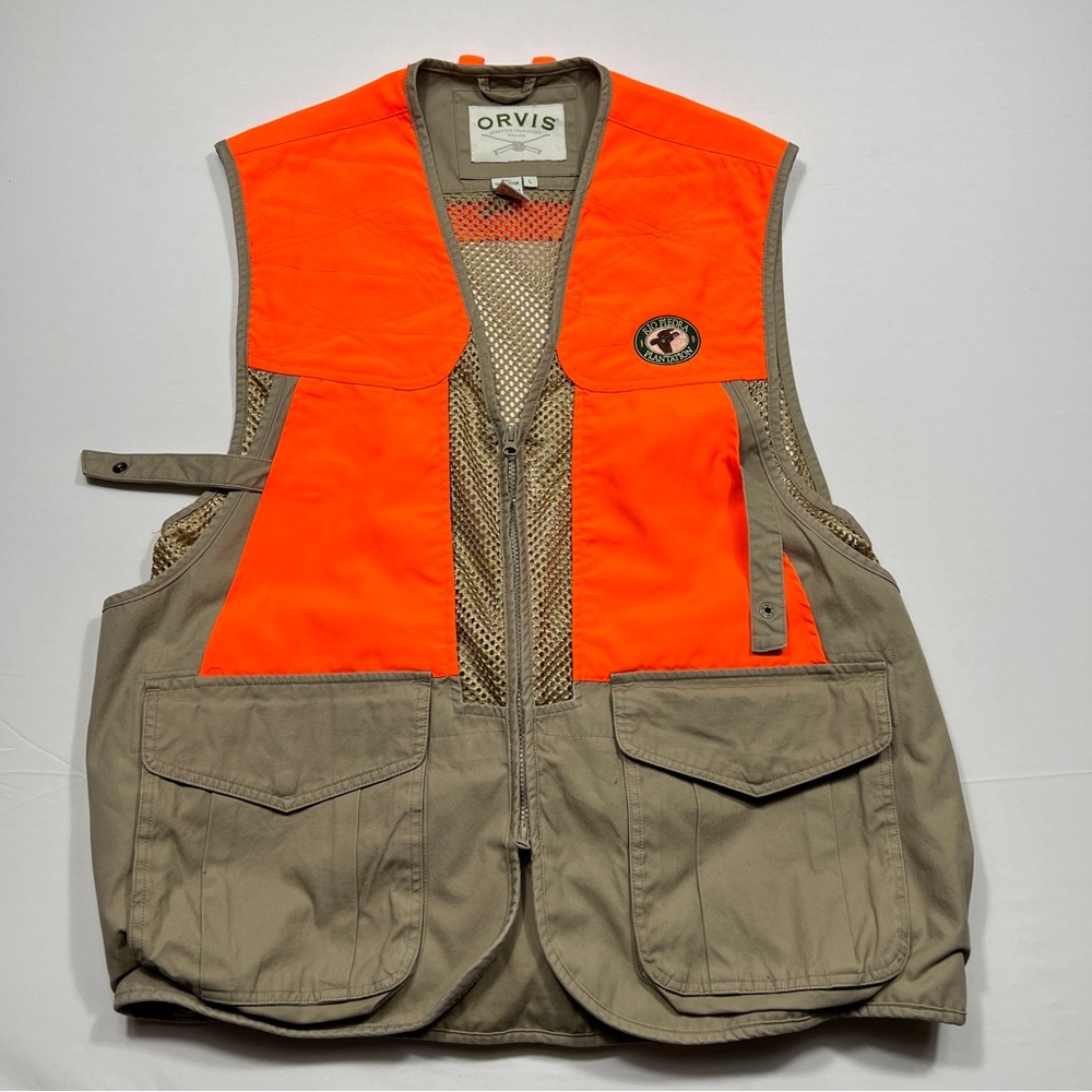 ORVIS Men Mesh Hunting Fishing Shooting Vest Khaki Orange Size L Outdoor Hiking